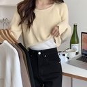 Loose Short Stacked Inner Base Knit Top Women's Spring and Autumn Long Sleeve Black Sweater