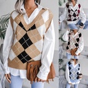 autumn and winter academic style diamond V-neck casual loose knitted vest sweater women's clothing