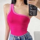 Sweet Spice Girl Contrast Color Slant Shoulder Camisole Women's Summer Sexy Outer Wear Slim-fit Short Slim-fit Top