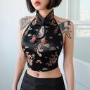 Europe and the United States sexy backless sleeveless neck dragon embroidery Chinese style small vest women's clothing