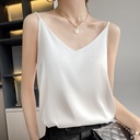 Silk camisole women's inner wear solid color fashion satin V-neck vest bottoming shirt sexy outer wear summer short acetate