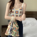 Sexy Camisole Embroidered Hollow Knitted Short Women's Top with Boho Style Fashion