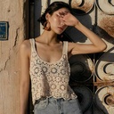 Vintage Hollow Crochet Loose Sling Knitwear Embroidered Short Vest Pullover Blouse Summer Women