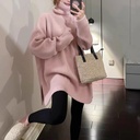 Korean Style Loose Lazy Style Turtleneck Sweater Women's Autumn and Winter Split Design Sense Pullover Solid Color Sweater Top