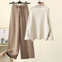 Korean Style Lazy Style Suit Women's Autumn and Winter Thickened Coarse Wool Knitted Sweater Dipper Wide Leg Pants Two-piece Set