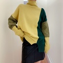 High Collar Contrast Color Sweater Women's Loose Autumn and Winter Knitwear Base Shirt Women's Sweater Contrast Color Top for Women