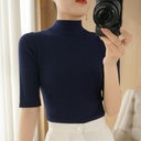 Women's half turtleneck half sleeve sweater spring and summer short half sleeve slim bottoming top thin sweater