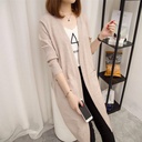 V-Neck Solid Color Mid-length Knitted Cardigan Loose All-match Strapless Coat Straddle Solid Color Sleeve Threaded Sweater for Women