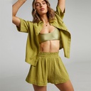 Women's Spring and Summer Fashion Shorts Two Solid Color Shirt Set Women's Casual Loose Short-sleeved Single-breasted