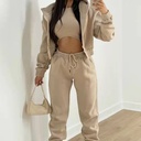 autumn and winter women's clothing solid color simple hooded sweater sports casual trousers three-piece set