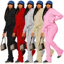 SY9100 Fashion Women's Fleece-lined Hoodie Sports Casual Drawstring Pants Two-piece Pants Set