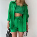 Women's Wrinkled Lapel Long Sleeve Shirt High Waist Drawstring Shorts Fashion Casual Two-Piece Set