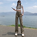 American Style Straight Overalls Women's Spring High Waist Loose Slimming Narrow Wide Leg Casual Pants
