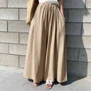 South Korea chic style summer women's clothing fashion solid color linen wide-leg pants casual pants trousers women's pants casual pants