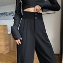 Double button pants summer gray suit pants high waist sagging slim suit casual wide leg pants