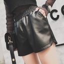 Leather Shorts Autumn and Winter High Waist Women's Korean Style Slim-fit Slimming Large Size Loose Wide-leg Pants Outer Wear Boots Pants PU Leather Pants