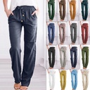 Spring and Summer Solid Color Cotton and Linen Loose Drawstring Casual Wide Leg Pants for Women