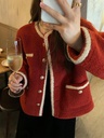 Red Chanel Style Lamb Velvet Coat Women's Design Niche Top Autumn and Winter Velvet-Lined Thickened Lamb Velvet