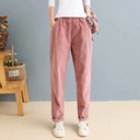 Autumn and Winter Japanese style artistic style solid color elastic waist slimming corduroy casual pants women's long pants