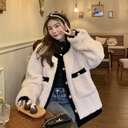 Imitation lamb wool coat women's autumn and winter socialite xiangxiang style loose contrast color fried street temperament long sleeve top