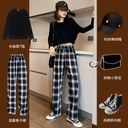 Black and White Plaid Wide Leg Pants Women's Spring and Autumn High Waist Draped Floor Pants Loose All-match Straight Casual Long Pants