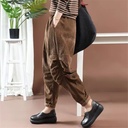 Spring Arrival Vintage Artistic Personality Large Pocket Pleated Harem Pants Loose Waist Cotton Corduroy Casual Women's Pants