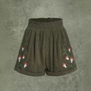 corduroy embroidered elastic waist casual shorts