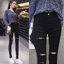 Nine-point Ripped Leggings Women's Outer Wear Leggings Spring and Summer Thin Elastic Tight Slimming Small Eight-point Black Pants