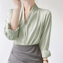 Light mature elegant high-grade satin shirt women's summer V-neck design sense niche shirt professional acetate top