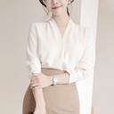 White Shirt Women's Long-sleeved Spring and Autumn Chiffon Top Professional Wear Autumn Korean Style Loose V-neck Shirt