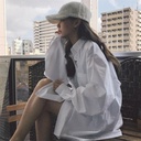 Autumn Korean Style bf Style Loose Mid-length Long-sleeved Top Popular Casual Coat White Shirt for Women