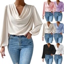 Summer Chiffon Long-sleeved Shirt Loose Draped V-neck Top T-shirt Women's Clothing
