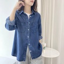 TY405 Fashion Women's Spring and Summer Thin Loose Casual Non-elastic Denim Shirt