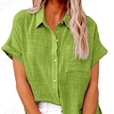 Spot Women's Solid Color Casual Loose Cotton and Hemp Bat Sleeve Short Sleeve Shirt