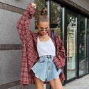 Autumn New Retro American Red Scottish Plaid Antique Shirt Women's Casual Loose Long-sleeved Shirt