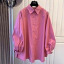 Shirt for women South Korea Spring and Autumn loose all-match long sleeve pink split shirt Western style top coat