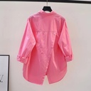 Spring Korean Style Design Sense Back Split Rose Pink Fashionable Loose Lapel Long Sleeve All-match Cardigan Shirt for Women