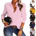 Europe and the United States solid color women's spring and summer fashion lapel long sleeve shirt temperament casual button