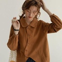复古日系Polo领衬衫女秋季新款宽松上衣慵懒短款长袖衬衣