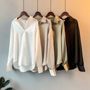 Spring and Autumn Long-sleeved Satin Shirt Women's Design Sense Niche All-match Draped Retro Hong Kong Style Shirt Top
