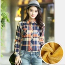 Plaid Shirt women's long sleeve fleece-lined thickened autumn and winter warm shirt Korean slim women's clothing plus size bottoming shirt
