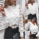 women's clothing design sense spring and autumn fashion white lace long sleeve V-neck lace Hollow shirt shirt