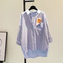 Korean Printed Blue Vertical Stripe Colorblock Shirt Women's Casual Shirt Loose Casual Top