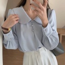Doll Collar Chiffon Shirt Women's Spring and Summer French Retro Puff Sleeve Comfortable Elegant Top
