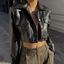 style autumn popular women's clothing sexy navel hot girl motorcycle clothes single-breasted jacket