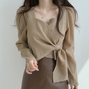Spring and Autumn Top Design Niche Korean Style Square Collar Shirt Bubble Long Sleeve Strap Slimming Elegant Shirt for Women