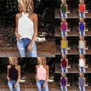 Women's Clothing Casual Slim-fit Back Zipper Neck Solid Color Sleeveless Stitching Top for Women