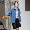 Denim Shirt Women's Top Design Niche Long Sleeve Hong Kong Style Retro French Blue Shirt Women