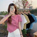 Short scheming design slim bottoming shirt solid color top women's summer high waist navel irregular short sleeve t-shirt women