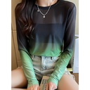 early Autumn gradient color loose long sleeve hollow-out inner T-shirt top women's mesh bottoming shirt